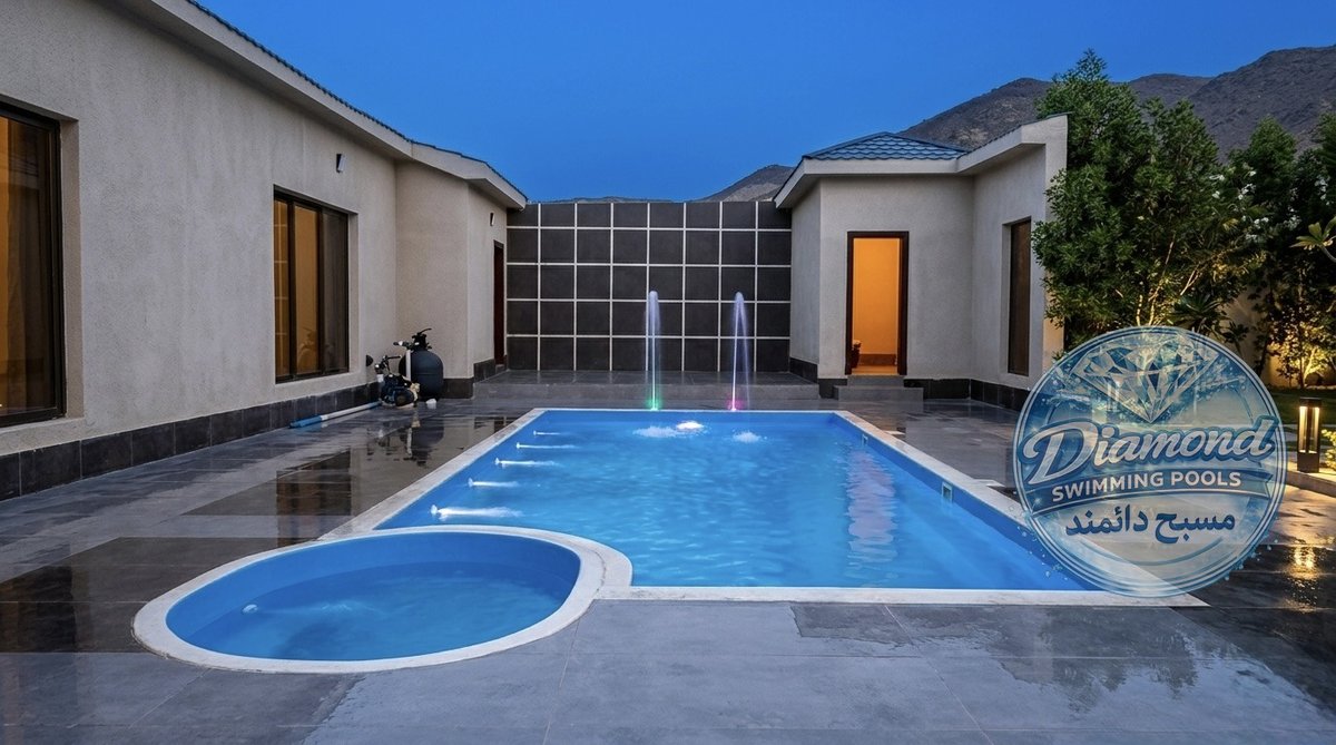 Luxury swimming pool installation in Saudi Arabia villa with mountains - Diamond Swimming Pools