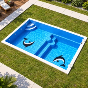 09 fiberglass pool rectangle bench and steps