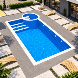 24 fiberglass pool rectangle with spa spa and wide steps